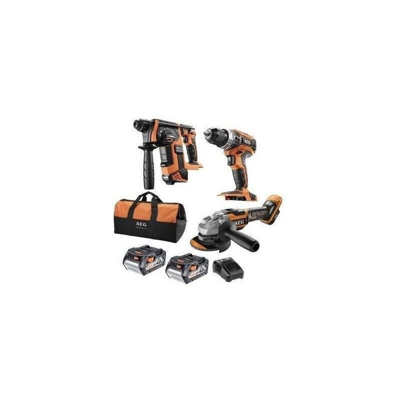 Pack perceuse a percussion + perforateur BL + meuleuse 125 BL - AEG POWERTOOLS - Avec batteries et caisse de rangement 37 L