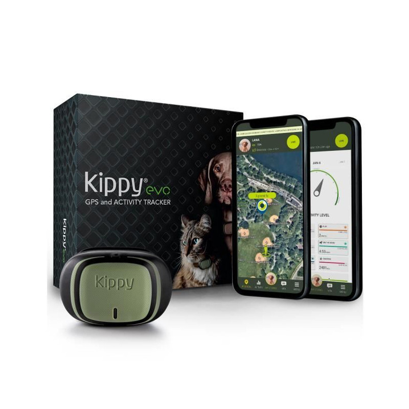 KIPPY - Collier GPS pour Chiens et Chats - Evo - 38 GR - Waterproof - Green Forest