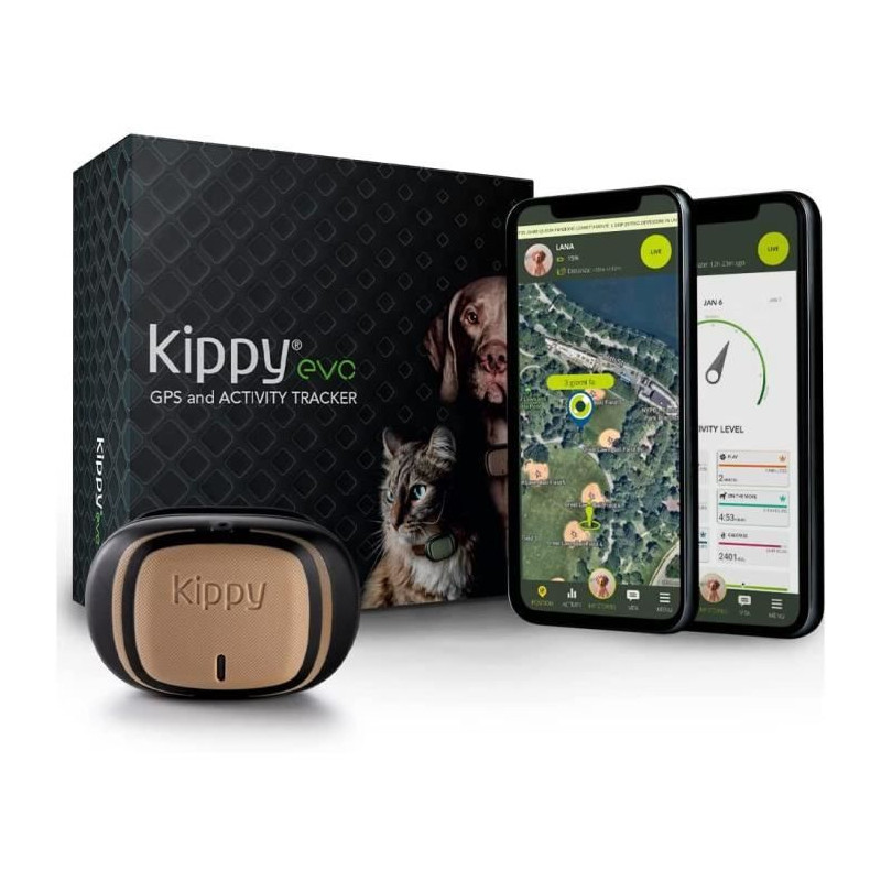 KIPPY - Collier GPS pour Chiens et Chats - Evo - 38 GR - Waterproof - Brown Wood