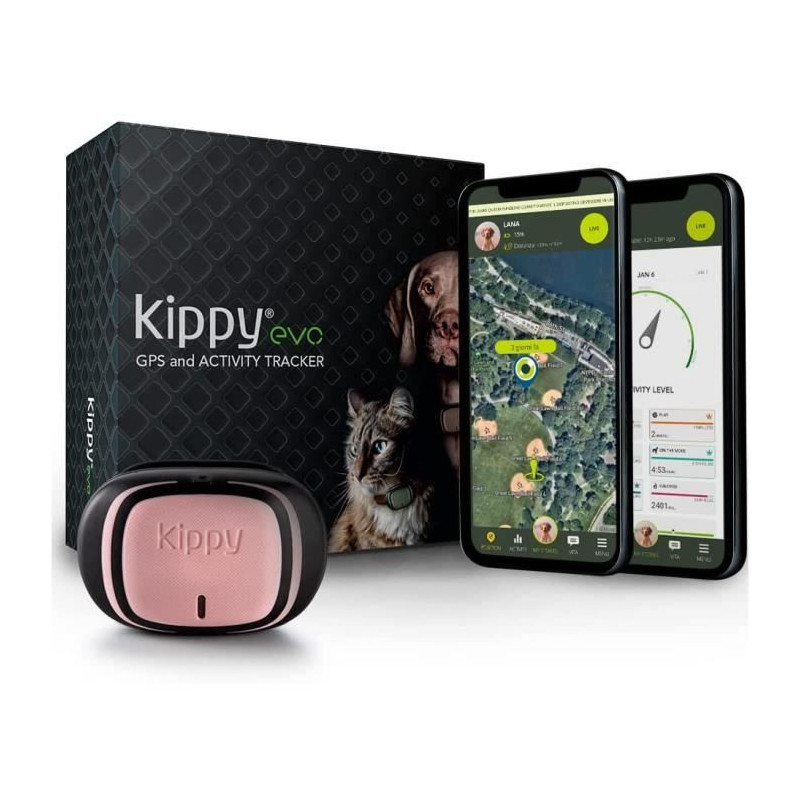 KIPPY - Collier GPS pour Chiens et Chats - Evo - 38 GR - Waterproof - Pink Petal