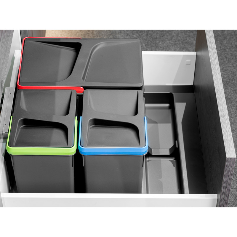 Emuca 8197223 Base pour tiroirs de cuisine Recycle, 3 compartiments, module 900mm, Plastique Gris antracite