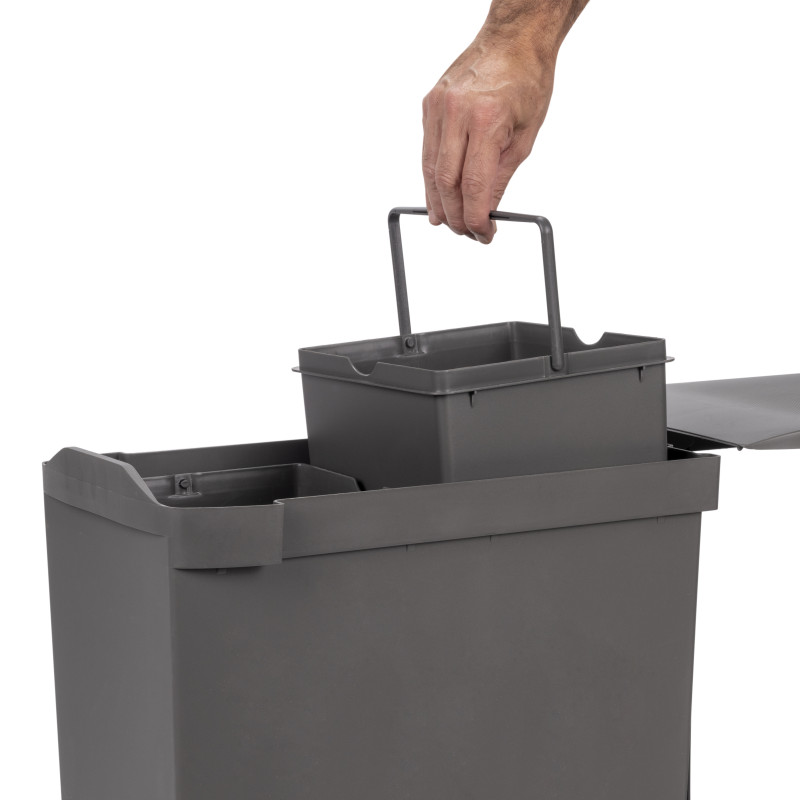 Emuca 8907023 Poubelles de recyclage pour la cuisine, 2 x 14L, fixation inférieure et extraction automatique, Acier et Plastiqu