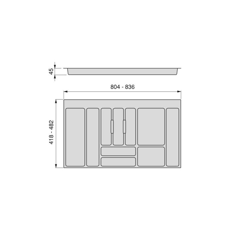 Emuca 8332221 Range couverts Optima pour tiroir universel, module 900mm, Plastique, Gris