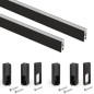 Emuca 7101354 Lot de 2 rails de penderie Luxe de 1,15 m de long avec supports, Aluminium et Plastique, Peint en noir texturé