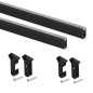 Emuca 7070114 Lot de 2 x 0.75m Rails pour armoires en soie avec supports, Aluminium et Plastique, Peint en noir