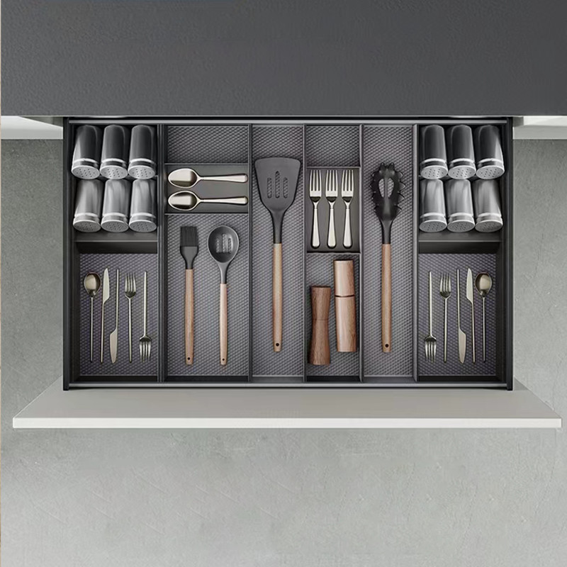 Emuca 3069235 Organisateur incliné Orderbox pour tiroir, 150x470 mm, Gris anthracite, Acier et Bois