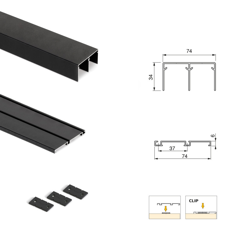 Emuca 6015514 Kit de quincaillerie pour armoire à 2 portes coulissantes avec fermeture souple Placard 74, profil aigu, épaisseu