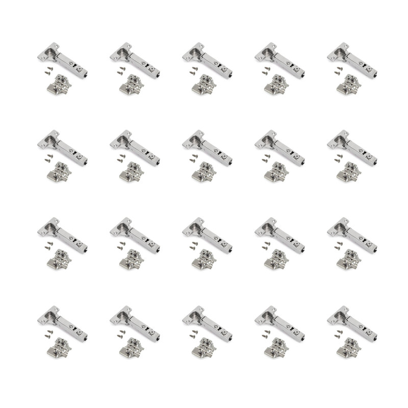 Emuca 1123707 Lot de 20 charnières X92 ouverture de 105 degrés avec fermeture amortie et embases de montage mixtes, Diamètre 5x