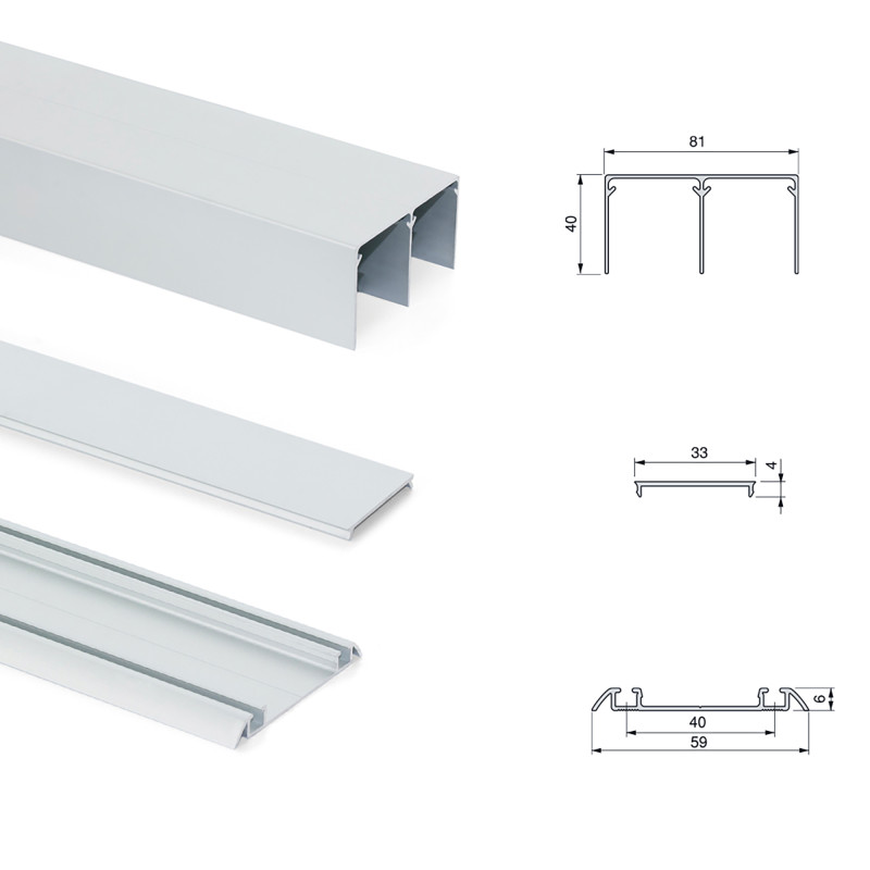 Emuca 6030762 Kit de quincaillerie pour Placard 81 2 coulissants et fermeture souple, profil aigu, épaisseur 16mm, panneaux non