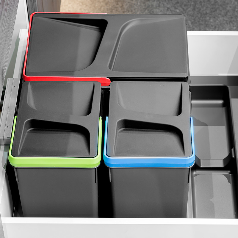 Emuca 8196923 Base pour tiroirs de cuisine Recycle, 2 compartiments, module 600mm, Plastique gris anthracite