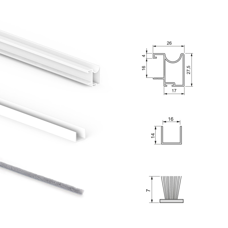 Emuca 6031312 Kit de ferrures pour 2 portes coulissantes et armoire à fermeture souple Placard 74, profilé Wave, épaisseur 16mm