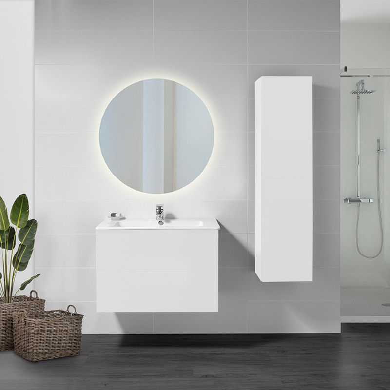 Emuca 5148220 Miroir de salle de bain Cassiopeia avec éclairage décoratif à LED, diamètre 60 cm, AC 230V 50Hz, 20 W + 12 W, Alu
