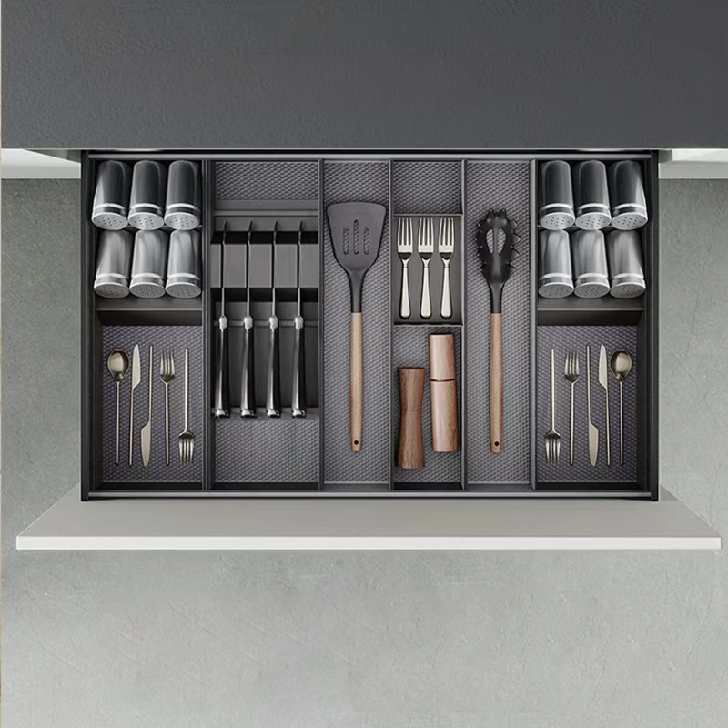 Emuca 3069335 Porte couteaux Orderbox pour tiroir, 150x470 mm, Gris anthracite, Acier et Bois