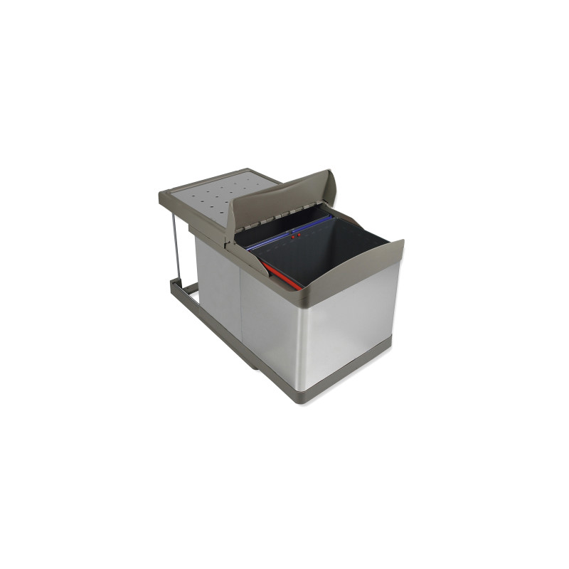 Emuca 8906865 Bac de tri sélectif à fixation inférieure et extraction automatique dans module de cuisine 2x16litres, Plastique 