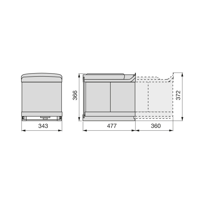 Emuca 8906865 Bac de tri sélectif à fixation inférieure et extraction automatique dans module de cuisine 2x16litres, Plastique 