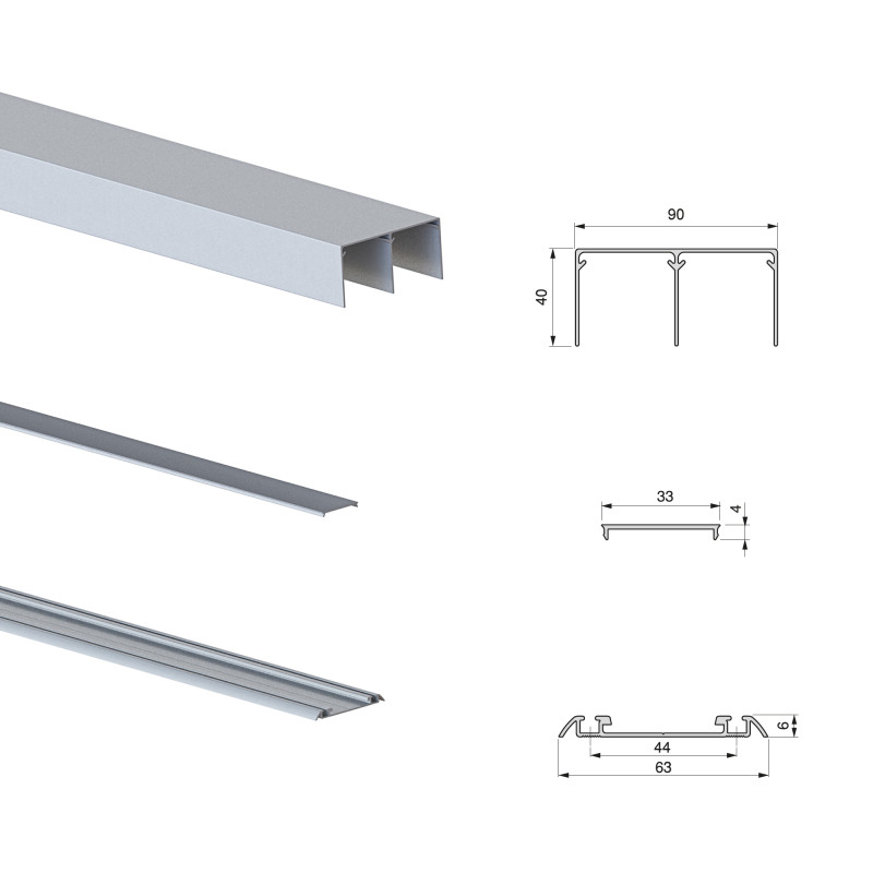 Emuca 6030962 Kit de ferrures pour Placard 90 2 portes coulissantes et armoire à fermeture souple, profilé Vall, épaisseur 19mm