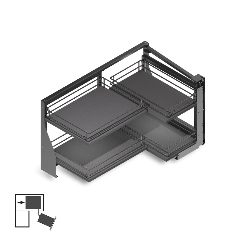 Emuca 8939835 Angle extractible pour meubles de cuisine Titane, ouverture à droite, acier et bois, gris anthracite