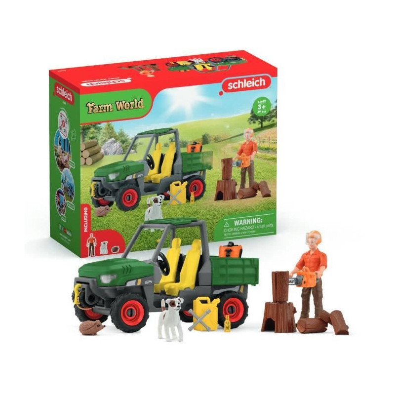 Garde forestier avec véhicule, Coffre schleich avec 1 véhicule avec trieul, 1 figurine humaine articulée, 1 figurine chien, p