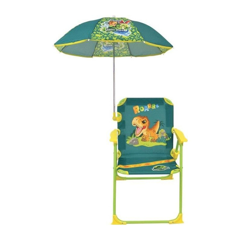 FUN HOUSE JURASSIC WORLD Chaise pliante de camping dinosaures - H.38.5 xl.38.5 x P.37.5 cm - Avec un parasol ø 65 cm - Pour enf