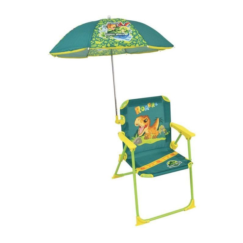 FUN HOUSE JURASSIC WORLD Chaise pliante de camping dinosaures - H.38.5 xl.38.5 x P.37.5 cm - Avec un parasol ø 65 cm - Pour enf