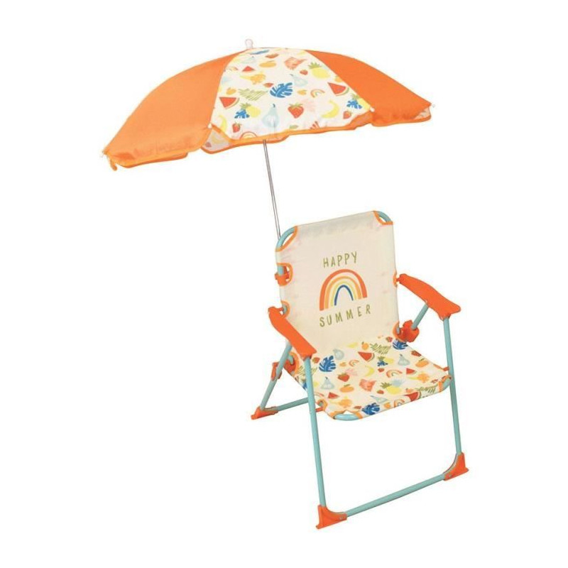 FUN HOUSE Fruity's Chaise pliante camping avec parasol - H.38.5 xl.38.5 x P.37.5 cm + parasol ø 65 cm - Pour enfant