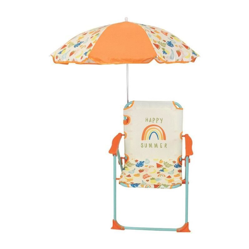 FUN HOUSE Fruity's Chaise pliante camping avec parasol - H.38.5 xl.38.5 x P.37.5 cm + parasol ø 65 cm - Pour enfant