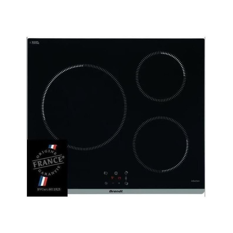 Plaque de cuisson induction - BRANDT - 3 zones - L60 cm - TI364B - 7200 W - Noir