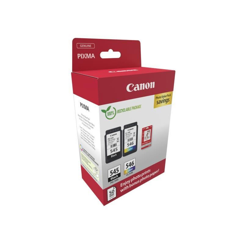 Pack de 2 cartouches d'encre + pack papiers photo - CANON - PG-545 Noir + CL-546 Couleur