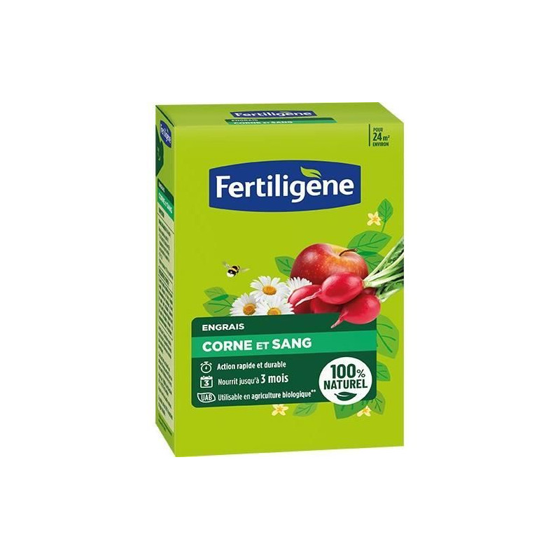 Engrais corne et sang FERTILIGENE - FCOSAN12 - 1,2 kg - Action rapide et durable - Nourrit jusqu'a 3 mois