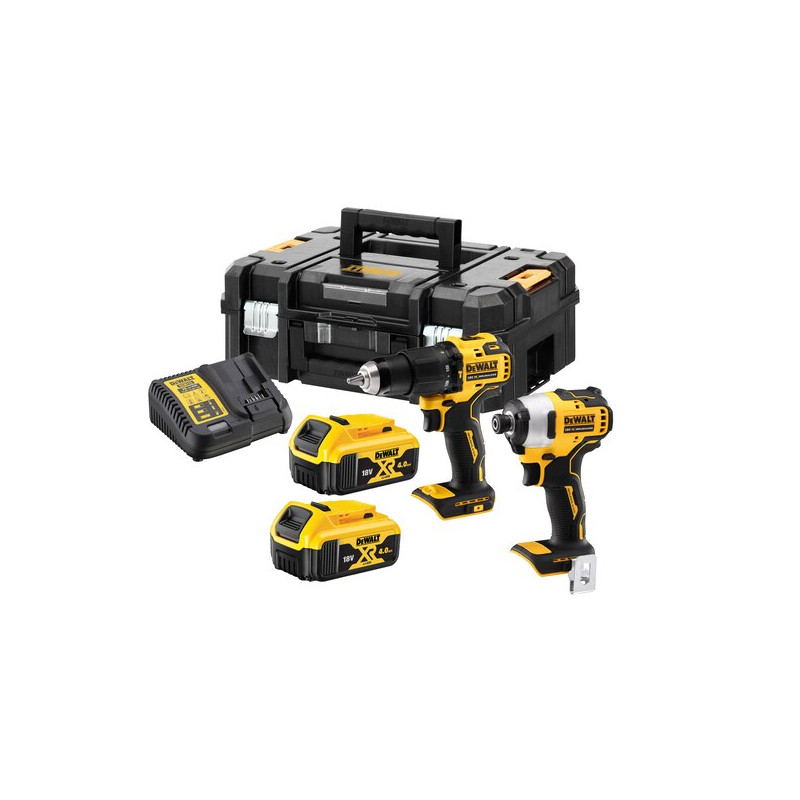 Pack de 2 outils 18V (DCD709 DCF809) + 2 batteries 4Ah + chargeur en coffret DT70708 T STAK DEWALT DCK2062M2T