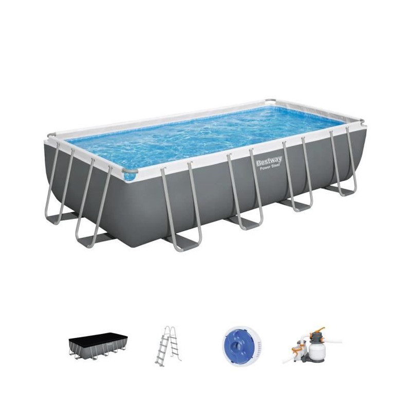 Kit Piscine hors sol tubulaire BESTWAY - Power steel™ - 549 x 274 x 122 cm - Rectangulaire (Filtre a sable, échelle, bâche)