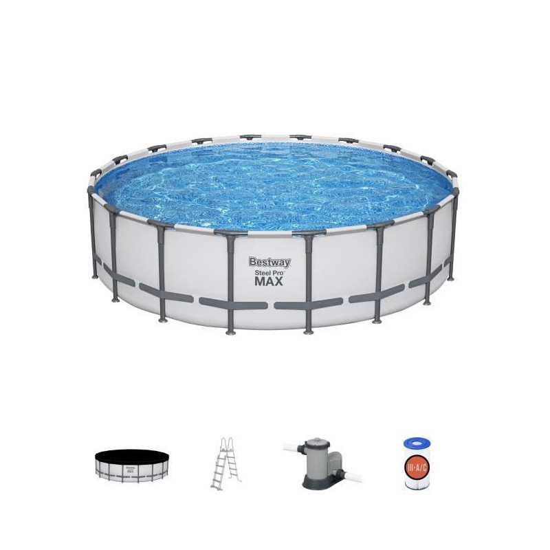 Kit Piscine hors sol tubulaire BESTWAY - Steel Pro Max - 549 x 132 cm - Rectangulaire (Inclus filtre a cartouche + échelle + b