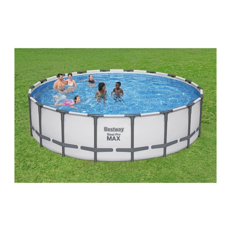 Kit Piscine hors sol tubulaire BESTWAY - Steel Pro Max - 549 x 132 cm - Rectangulaire (Inclus filtre a cartouche + échelle + b