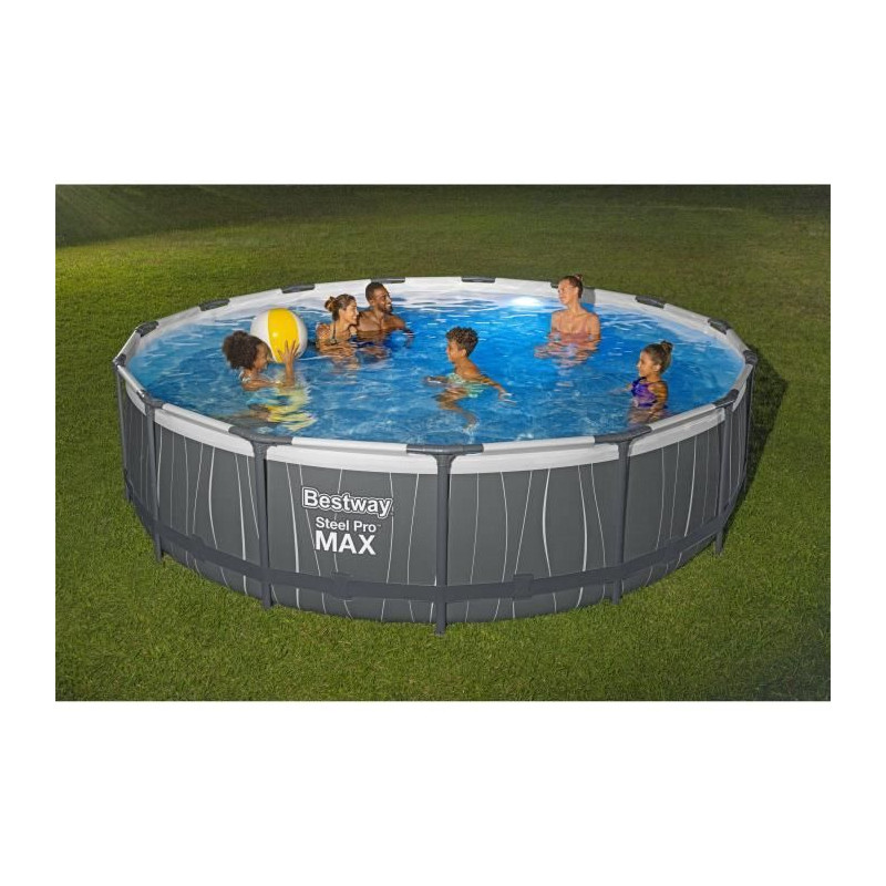 Kit Piscine hors sol tubulaire BESTWAY Steel Pro Max™ 457 x 107 cm - Ronde (Avec filtre a cartouche, échelle, bâche, lumiere