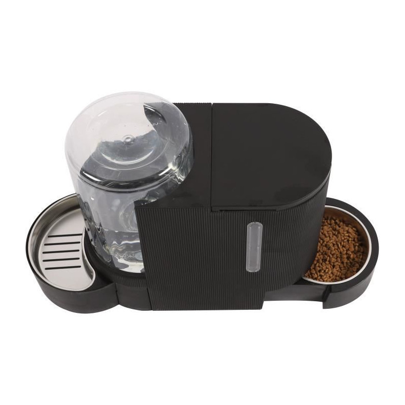 Distributeur de croquettes et d'eau M.PETS DUPLO 1,3kg/3L - 40x16.2x29.1 cm - Noir