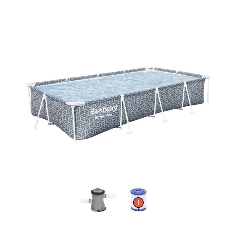 Kit Piscine hors sol tubulaire BESTWAY - Steel Pro™ - 366 x 201 x 66 cm - Rectangulaire (Inclus épurateur a Cartouche)