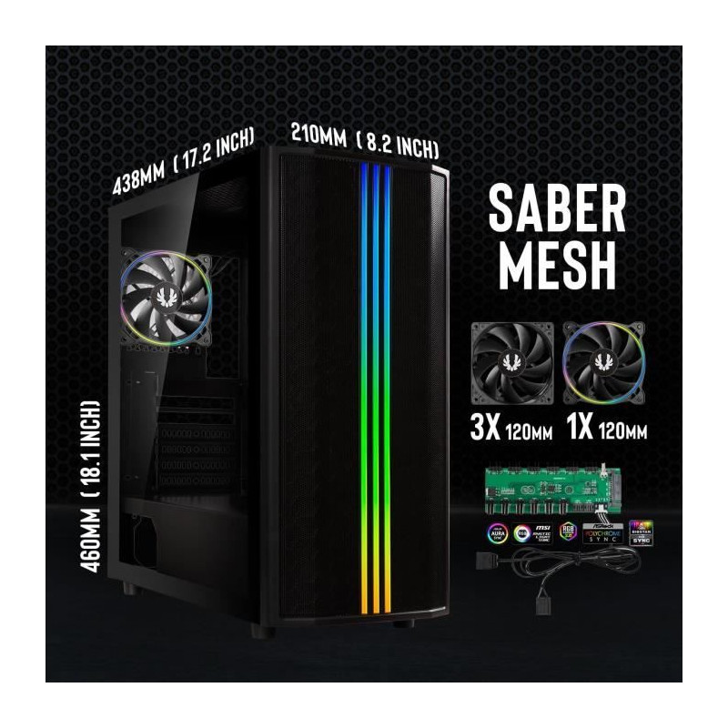 Boitier PC sans alimentation - BITFENIX Saber Mesh (Noir) - Moyen tour - Format ATX