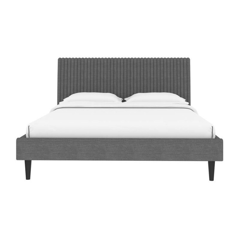 Lit adulte REMSEN - 160 x 200 cm - Sommier inclus - Gris foncé