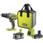 RYOBI - Perceuse-visseuse a percussion 18V ONE+ 50 Nm + 2 batteries 4 & 2 Ah, chargeur - Livrée en sac de transport - R18PD3-24