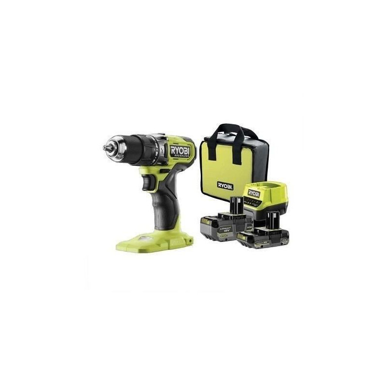 RYOBI - Perceuse-visseuse a percussion BRUSHLESS 18V ONE+ 54 Nm - 2 batteries 4 & 2 Ah, chargeur & sac de transport - RPD18BL1-2