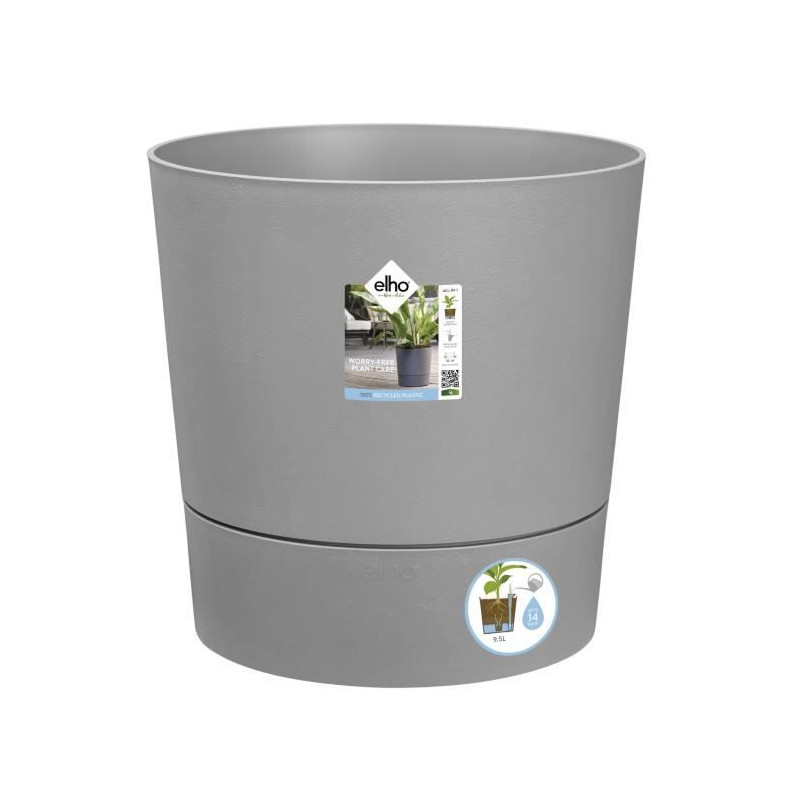 ELHO - Pot de fleurs - Greensense Aqua Care Rond 43 - Ciment Clair - Intérieur/extérieur - Ø 43 x H 42.5 cm