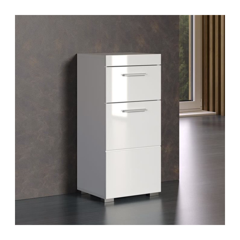 Meuble bas de salle de bain AMANDA - 1 porte + 1 tiroir - L37 x P31 x H79 cm - Blanc - TRENDTEAM