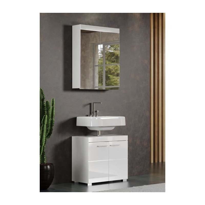 Armoire de salle de bain AMANDA - 2 portes miroir - L60 x P17 x H77 cm - Blanc - TRENDTEAM