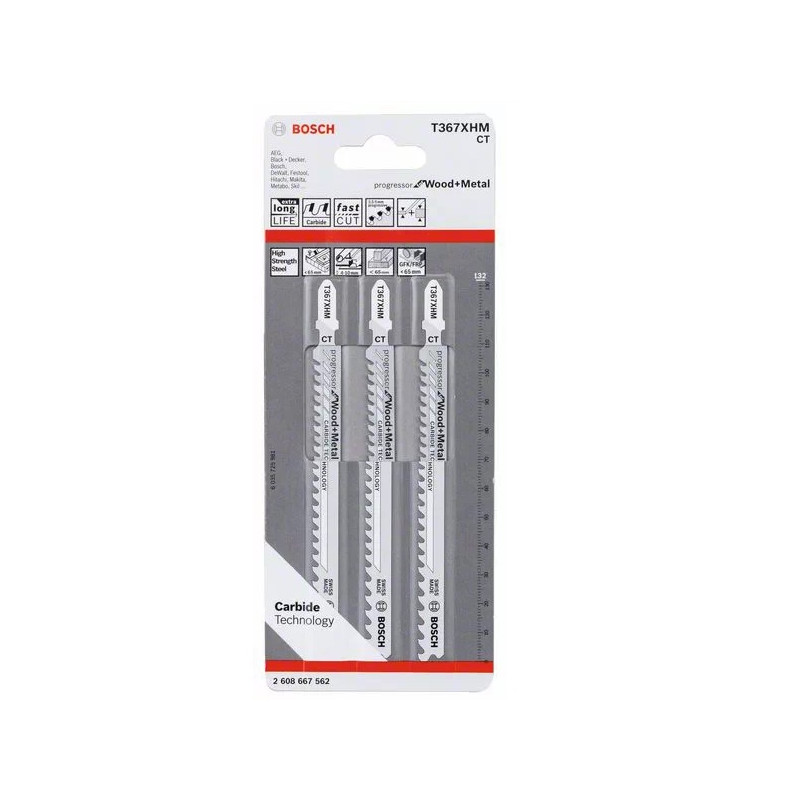 3 lames de scie sauteuse T 367 XHM carbure Progressor for Wood and Metal BOSCH EXPERT 2608900560