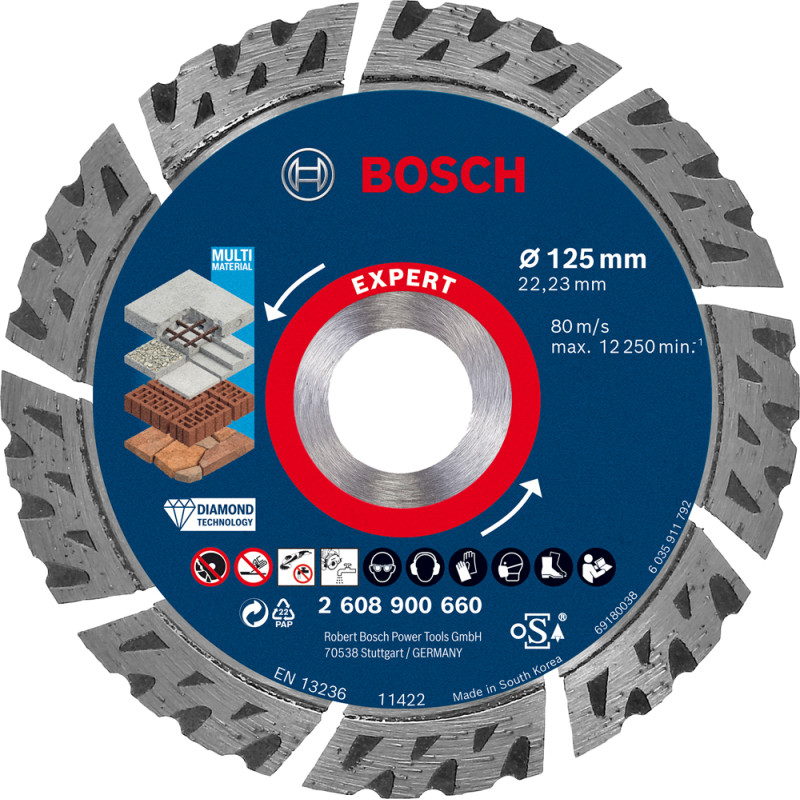 Disque à tronçonner diamanté Expert MultiMaterial 115x2,2x12mm BOSCH 2608900660