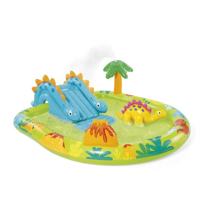 Aire de jeux gonflable - INTEX - Petit Dino - 143 Litres - 2 ans+ - 191 x 152 x 58 cm - Inclus : toboggan, fontaine, dino gonfla