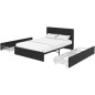 Lit adulte DAVID 140 x 190 cm - 4 tiroirs - Sommier inclus - Simili noir