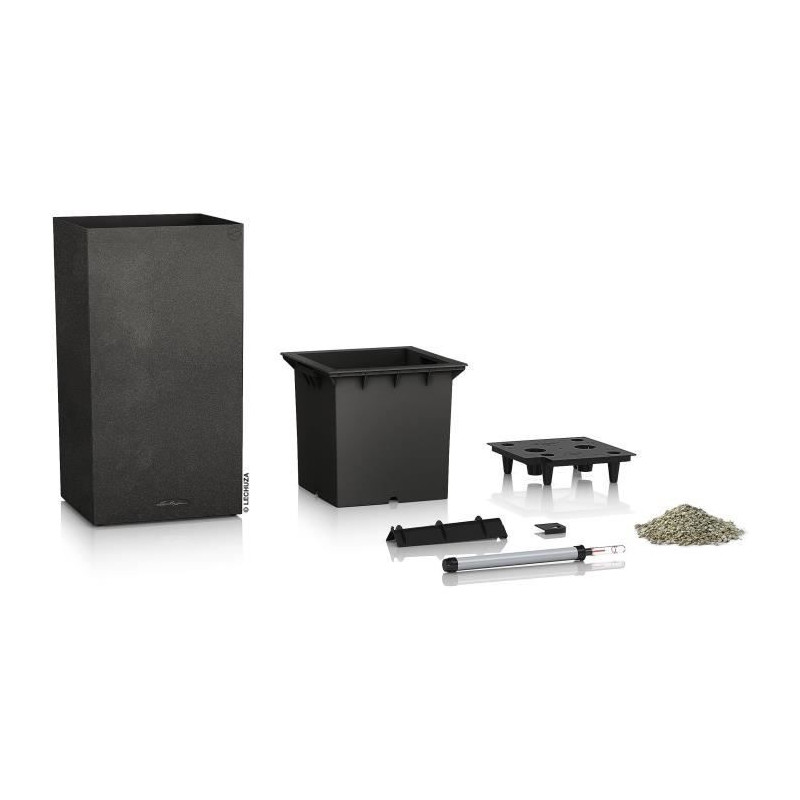 Pot de fleur LECHUZA Canto Stone Colonne 40 - kit complet, noir graphite