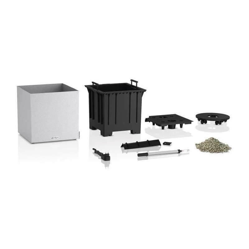 Pot de fleur LECHUZA Canto Stone Cube 40 - kit complet LED, blanc quartz