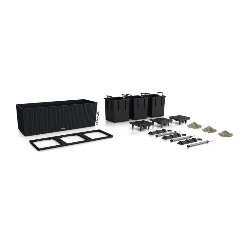 Pot de fleur LECHUZA Trio Cottage 30 - kit complet noir graphite